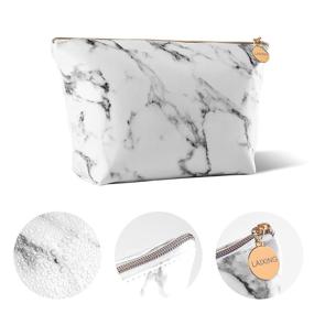 img 2 attached to 💼 Large Waterproof Marble Makeup Bag - Portable Cosmetic Organizer Travel Pouch for Women and Girls