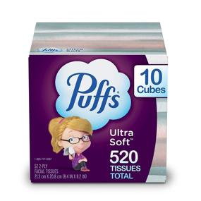 img 4 attached to 🧻 Платочки для лица Puffs Ultra Soft без лосьона: 10 кубиков, всего 520 платочков