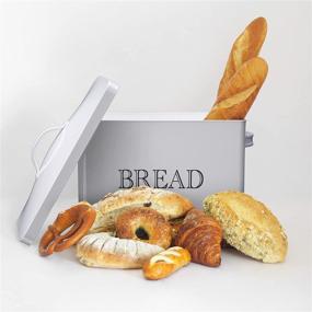 img 1 attached to 🍞 JRENINET Metal Bread Box - Farmhouse Bread Box for Kitchen Countertop - Space Saving, High Capacity Bread Storage Container - Ideal Metal Storage Tin for Bread, Bagels, Cookies & More!