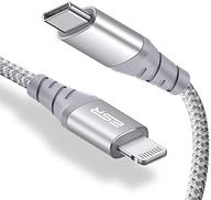 🔌 esr usb-c кабель lightning: сертифицированный mfi pd быстрая зарядка для iphone 13/12/11, 7.8 дюймов, оплетенный нейлон - серебристый. логотип