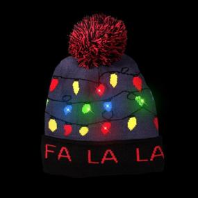 img 3 attached to 🎄 Windy City Novelties LED Light-up Knitted Ugly Sweater Beanie - 3 Festive Flashing Modes (FA La La Beanie)