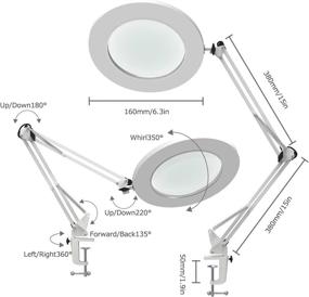img 3 attached to 💡 Youkoyi LED Magnifying Lamp with Stepless Dimming and 5X Magnification for Reading/Office/Work - Adjustable Swing Arm, 3 Color Modes, Industrial Clamp (White)