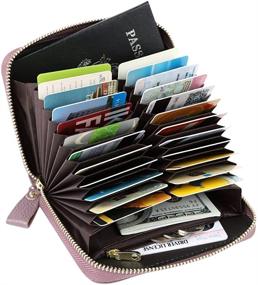 img 4 attached to Leather Compact Zipper Accordion Wallet for Women with RFID Blocking and 24 Slots Card Holder