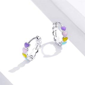 img 3 attached to VOROCO Hypoallergenic 925 Sterling Silver Rainbow Hoop Earrings - Colorful Enamel Love Heart Earrings 🌈 for Girls, 14K Gold Plated - Ideal Birthday or Valentine's Day Gift for Women and Kids