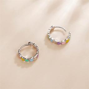 img 2 attached to VOROCO Hypoallergenic 925 Sterling Silver Rainbow Hoop Earrings - Colorful Enamel Love Heart Earrings 🌈 for Girls, 14K Gold Plated - Ideal Birthday or Valentine's Day Gift for Women and Kids