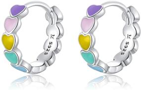 img 4 attached to VOROCO Hypoallergenic 925 Sterling Silver Rainbow Hoop Earrings - Colorful Enamel Love Heart Earrings 🌈 for Girls, 14K Gold Plated - Ideal Birthday or Valentine's Day Gift for Women and Kids