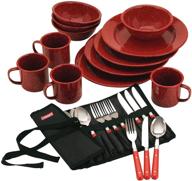 🌈 colorful & practical: coleman 24-piece enamel dinnerware set, red логотип