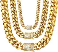 💎 stylish wintrend 18k gold stainless steel hip hop miami curb chains with bling bling cubic zirconia iced-out clasp for men - available in multiple sizes and lengths! logo