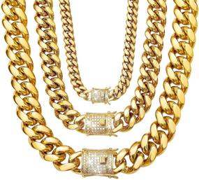 img 4 attached to 💎 Stylish WinTrend 18K Gold Stainless Steel Hip Hop Miami Curb Chains with Bling Bling Cubic Zirconia Iced-Out Clasp for Men - Available in Multiple Sizes and Lengths!