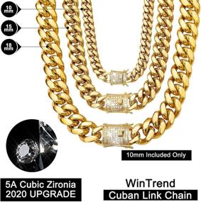 img 3 attached to 💎 Stylish WinTrend 18K Gold Stainless Steel Hip Hop Miami Curb Chains with Bling Bling Cubic Zirconia Iced-Out Clasp for Men - Available in Multiple Sizes and Lengths!