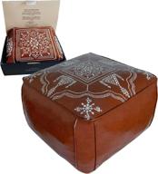 🪑 alpazaar moroccan pouf ottoman with unique embroidery - brown, unstuffed pouf cover for storage, foot stool and extra seating, gift box included logo