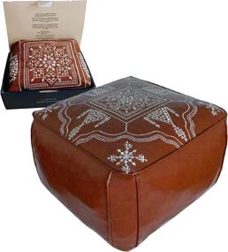 img 4 attached to 🪑 ALPAZAAR Moroccan Pouf Ottoman with Unique Embroidery - Brown, Unstuffed Pouf Cover for Storage, Foot Stool and Extra Seating, Gift Box Included