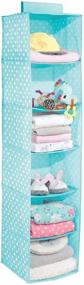 img 4 attached to mDesign Soft Fabric Hanging Storage Organizer with 6 Shelves for Child/Kids 📚 Room or Nursery - Polka Dot Pattern in Turquoise Blue with White Dots