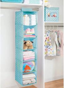 img 3 attached to mDesign Soft Fabric Hanging Storage Organizer with 6 Shelves for Child/Kids 📚 Room or Nursery - Polka Dot Pattern in Turquoise Blue with White Dots