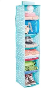 img 1 attached to mDesign Soft Fabric Hanging Storage Organizer with 6 Shelves for Child/Kids 📚 Room or Nursery - Polka Dot Pattern in Turquoise Blue with White Dots