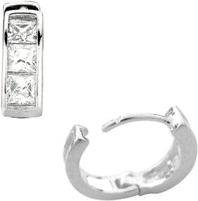 img 3 attached to 👑 Sterling Silver Princess-cut Mini Huggie Hoop Earrings: Ritastephens 3.5x9 Mm