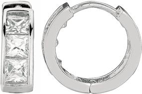 img 4 attached to 👑 Sterling Silver Princess-cut Mini Huggie Hoop Earrings: Ritastephens 3.5x9 Mm