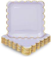 🍽️ 48 pack of 9-inch pastel purple square paper plates with gold foil scalloped edge logo