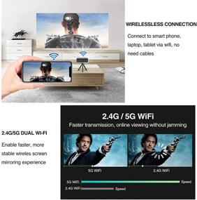 img 3 attached to 📽️ Ultra-Compact Bluetooth Projector: 5G/2.4G WiFi, Android DLP, Airplay, 4D Keystone - Ideal for Outdoor Movies, Home Theater, Gaming | HDMI, USB, Wireless Mirroring | Compatible with TV Stick, Laptop, PS4, Smartphone