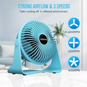 img 3 attached to HONYIN 6 Inch Portable Desk Fan - USB Small Fans with 3 💨 Speeds, Powerful Airflow, Silent Operation, 360° Rotation for Personal Use at Home, Office, Bedroom