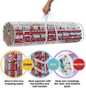 img 2 attached to Efficient and Clear ProPik Christmas Gift Wrap Organizer: 24 Rolls Capacity, Heavy Duty PVC Storage Bag with Handles, Zippered Top, and Underbed Tote Clear Tube Container (White Trimming)