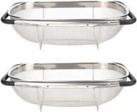 🍎 suwimut 2 pack over the sink strainer oval colander: fine mesh stainless steel basket with rubber grip handles for effortless straining, draining, and rinsing of fruits and vegetables logo