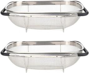 img 4 attached to 🍎 Suwimut 2 Pack Over the Sink Strainer Oval Colander: Fine Mesh Stainless Steel Basket with Rubber Grip Handles for Effortless Straining, Draining, and Rinsing of Fruits and Vegetables