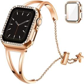 img 4 attached to Розовые золотые браслеты для Apple Watch 42 мм серии 3 2 1 - ювелирные браслеты-браслеты с чехлом-блеском и защитным стеклом для экрана для iWatch