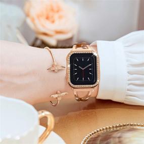 img 2 attached to Розовые золотые браслеты для Apple Watch 42 мм серии 3 2 1 - ювелирные браслеты-браслеты с чехлом-блеском и защитным стеклом для экрана для iWatch