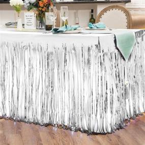 img 1 attached to ✨ Enhance Your Wedding and Parties with the Willbond 4 Packs Metallic Foil Fringe Table Skirt in Elegant Silver