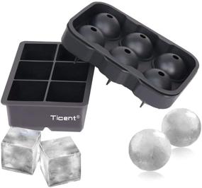 img 1 attached to 🧊 Ticent Ice Cube Trays (Set of 2) - Silicone Sphere Whiskey Ice Ball Maker with Lids and Large Square Ice Cube Molds for Cocktails and Bourbon - Reusable and BPA Free