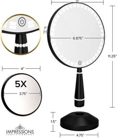 img 3 attached to 💡 Enhance Your Vanity Experience with the Impressions Bijou LED Hand Mirror: Round 5X Magnification, Touch Sensor, Adjustable Brightness In Sleek Black