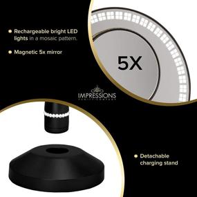 img 1 attached to 💡 Enhance Your Vanity Experience with the Impressions Bijou LED Hand Mirror: Round 5X Magnification, Touch Sensor, Adjustable Brightness In Sleek Black