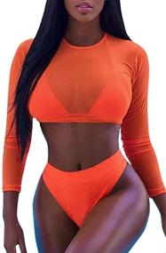 img 4 attached to 👙 Meyeeka Womens Sexy High Waist Rash Guard Swimwear: Long Sleeve 3PCS Swimsuit for Unmatched Style and Protection