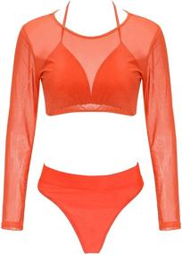 img 3 attached to 👙 Meyeeka Womens Sexy High Waist Rash Guard Swimwear: Long Sleeve 3PCS Swimsuit for Unmatched Style and Protection
