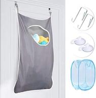 🔵 space-saving hanging laundry hamper bag with stainless steel hooks - large capacity dirty clothes storage basket - folding college closet organizer - gray style 1 логотип