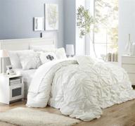 chic home halpert 6 piece floral pinch pleated ruffled designer embellished bed skirt comforter set, king size, white logo