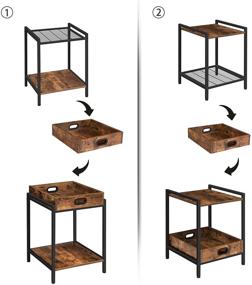 img 1 attached to HOOBRO Industrial End Table: Versatile Furniture with Removable Tray 🏭 and Switchable Shelf for Living Room, Bedroom – Rustic Brown BF45BZ01