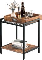 hoobro industrial end table: versatile furniture with removable tray 🏭 and switchable shelf for living room, bedroom – rustic brown bf45bz01 logo