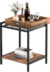 img 4 attached to HOOBRO Industrial End Table: Versatile Furniture with Removable Tray 🏭 and Switchable Shelf for Living Room, Bedroom – Rustic Brown BF45BZ01