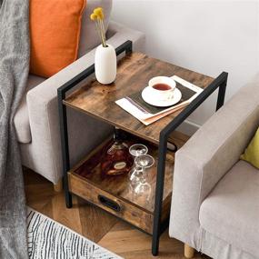 img 3 attached to HOOBRO Industrial End Table: Versatile Furniture with Removable Tray 🏭 and Switchable Shelf for Living Room, Bedroom – Rustic Brown BF45BZ01