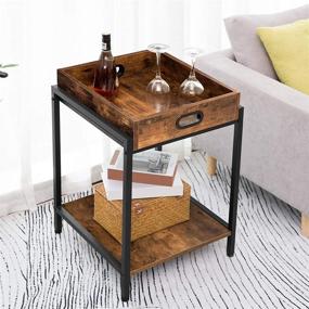 img 2 attached to HOOBRO Industrial End Table: Versatile Furniture with Removable Tray 🏭 and Switchable Shelf for Living Room, Bedroom – Rustic Brown BF45BZ01