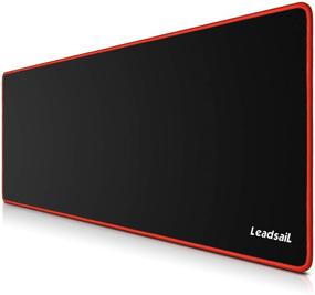 img 4 attached to Большой красный расширенный игровой коврик для мыши - LeadsaiL (32X12X0.16 дюйма), нескользящая резиновая основа, водонепроницаемый коврик для клавиатуры и мыши настольной подставкой с зашитыми краями для работы, игры, офиса и дома.