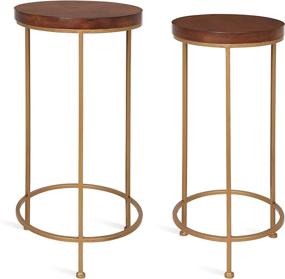 img 2 attached to 🌟 Enhance your space with the Kate and Laurel Espada Walnut Top Nesting Tables Set, featuring Gold Metal Bases