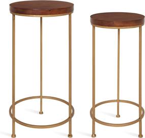 img 4 attached to 🌟 Enhance your space with the Kate and Laurel Espada Walnut Top Nesting Tables Set, featuring Gold Metal Bases