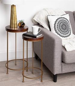 img 1 attached to 🌟 Enhance your space with the Kate and Laurel Espada Walnut Top Nesting Tables Set, featuring Gold Metal Bases