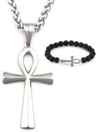 🔑 stainless steel silvertone ankh cross necklace - gungneer key of life pendant, symbol of protection & keel chain jewelry logo