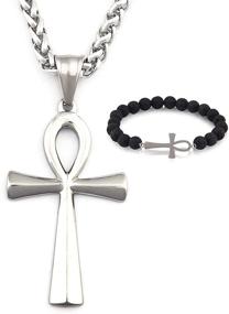 img 4 attached to 🔑 Stainless Steel Silvertone Ankh Cross Necklace - Gungneer Key of Life Pendant, Symbol of Protection & Keel Chain Jewelry