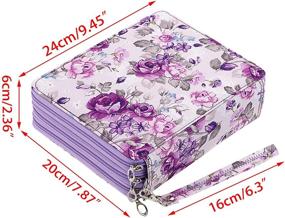 img 1 attached to 🌸 BTSKY Colored Pencil Case - 120 Slot Large Capacity Pen Bag with Handle Strap | Purple Flower Print Pencil Organizer