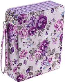 img 4 attached to 🌸 BTSKY Colored Pencil Case - 120 Slot Large Capacity Pen Bag with Handle Strap | Purple Flower Print Pencil Organizer